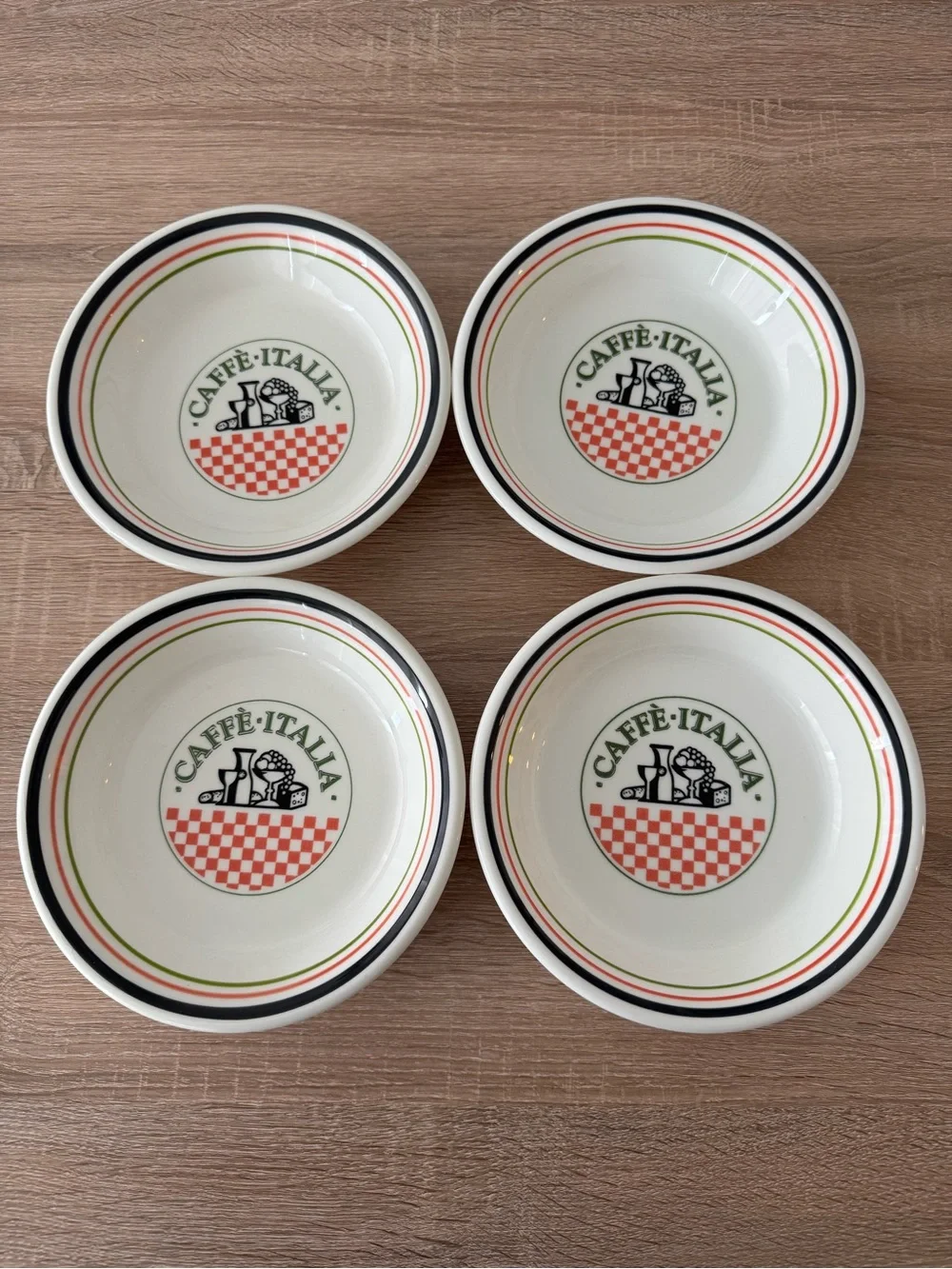 Caffè Italia Ceramic Bowls Set of 4, White Red & Green Vintage Made in Italy 8”